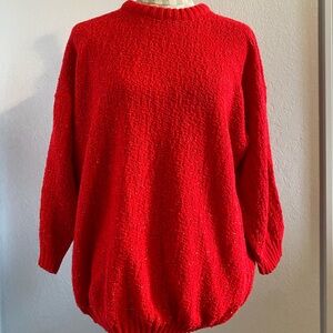 80s Vintage Holiday Sparkle Red Sweater Medium